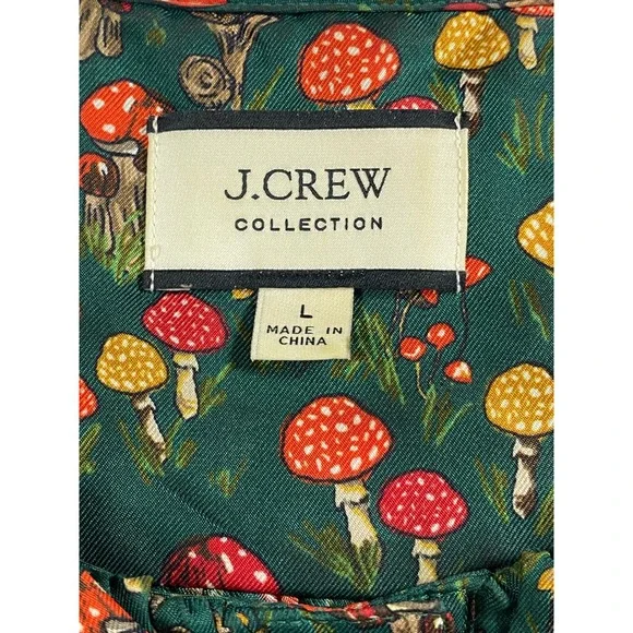 J. Crew Green Floral Ruffled V-Neck Mushroom Blouse - Picture 6 of 10